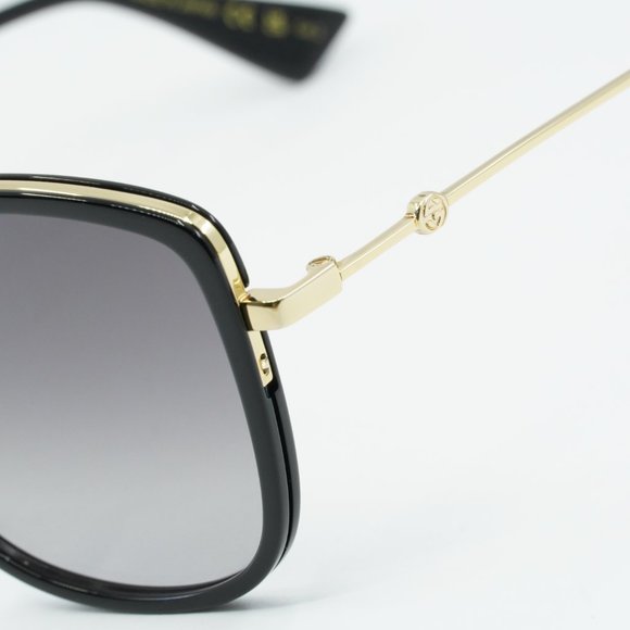 Gucci GG0606SK 001 Sunglasses Black/Gold Square Frame, Grey Lenses - Picture 3 of 12